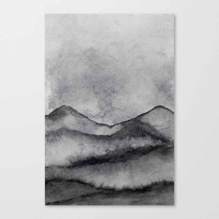Black AnD White Watercolor Landscape Canvas Print