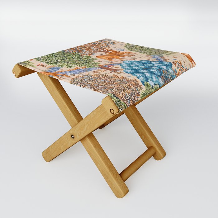 William Morris (British, 1834-1896) & John Henry Dearle (British, 1859-1932) - The Brook (Desert Sand background) - 1890 - Arts and Crafts - Medieval design - Digitally Enhanced Version - Folding Stool