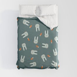 Bunny Faces and Carrots Duvet Cover