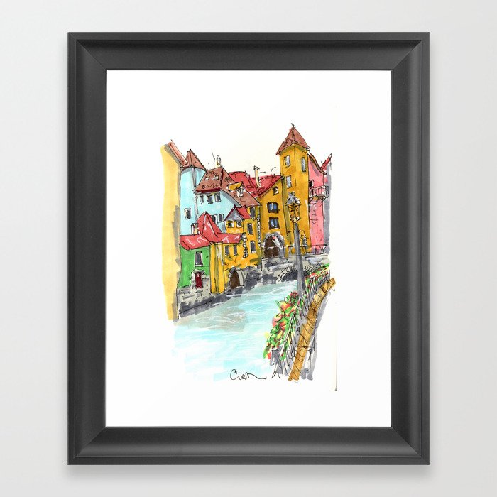 Riverside Town Framed Art Print