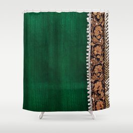 -A11- Tradtional Textile Moroccan Green Artwork. Shower Curtain
