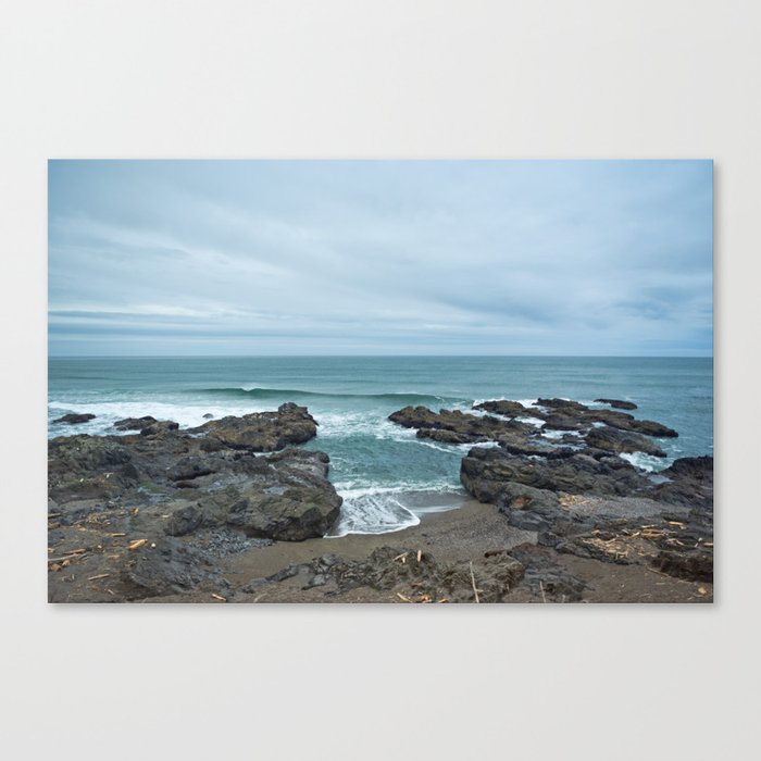 Yachats Oregon Beach Winter Pacific Ocean Driftwood Nautical Landscape Travel Vacation Stormy Canvas Print