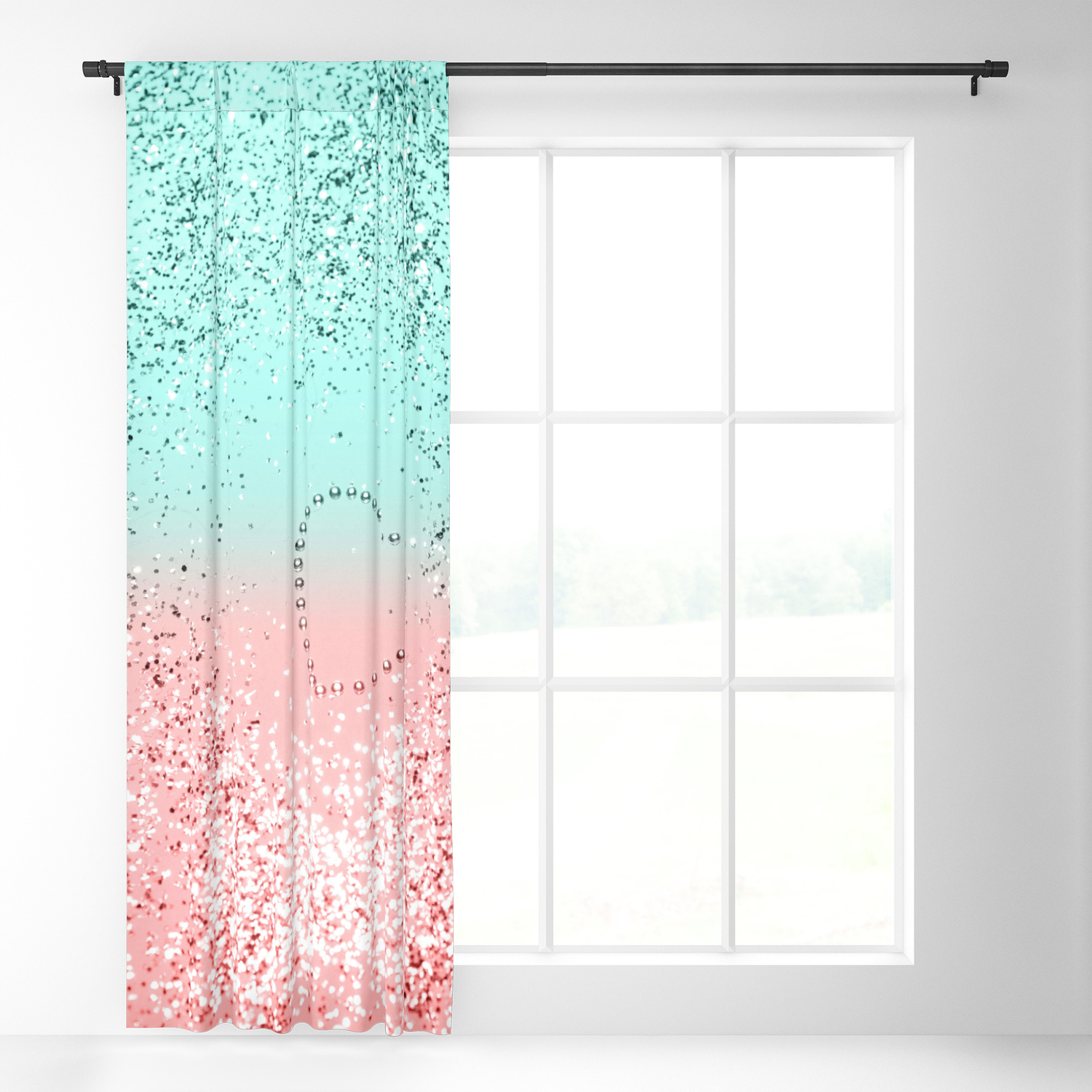 Summer Vibes Glitter Heart 1 Coral Mint Shiny Decor Art