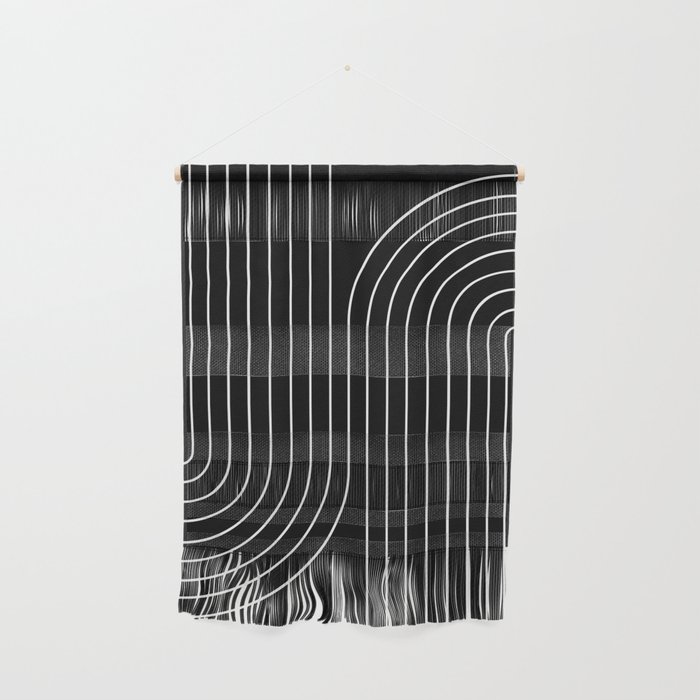 Minimal Line Curvature II Black and White Mid Century Modern Arch Abstract Wall Hanging