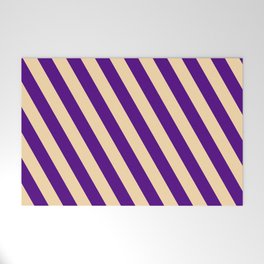 [ Thumbnail: Indigo & Tan Colored Stripes Pattern Welcome Mat ]