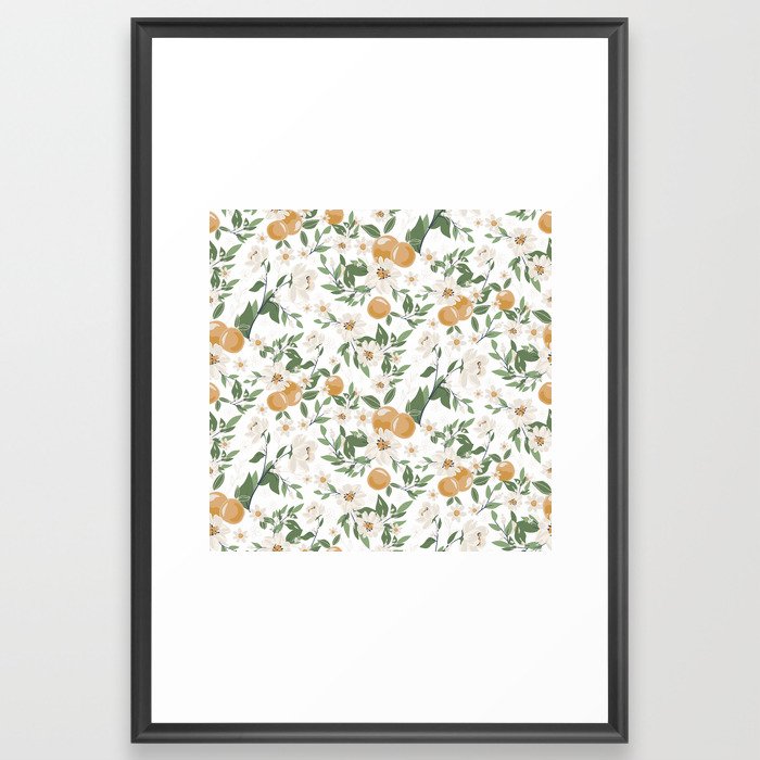 Orange in full bloom pattern illustration Framed Art Print