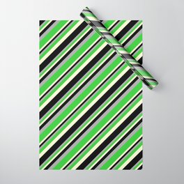 [ Thumbnail: Dark Grey, Lime Green, Light Yellow, and Black Colored Pattern of Stripes Wrapping Paper ]