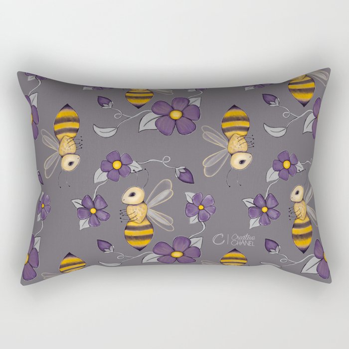 Bee Blossoms with gray Rectangular Pillow