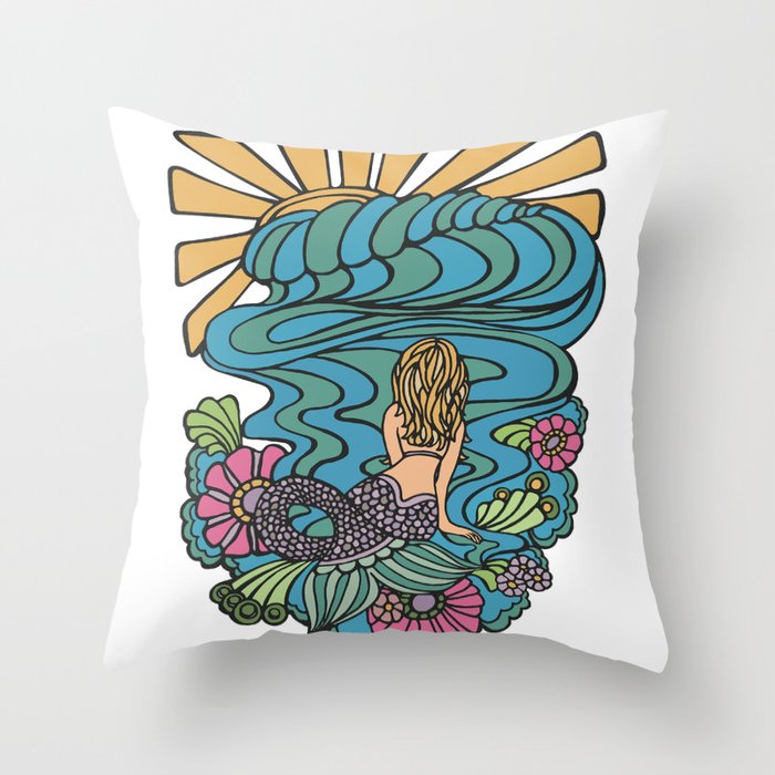 Seated Curvy Tail Mermaid Throw Pillow