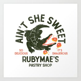 "Aint She Sweet" Cute Alligator Pastry Shop Design Art Print