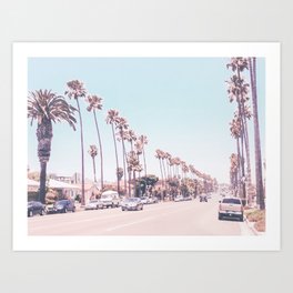 California Sidewalks // Blue Ocean Skyline Roadside Palm Trees Tropical Hollywood Paradise Art Print
