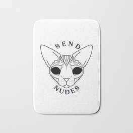 Alien Demon Eyes Hairless Sphynx Cat - Send Nudes - Funny Quote - Line Drawing Wrinkly Kitty Bath Mat | Naked, Lineart, Animal, Hairlesscat, Weird, Painting, Sphynx, Catlover, Nude, Pastel 