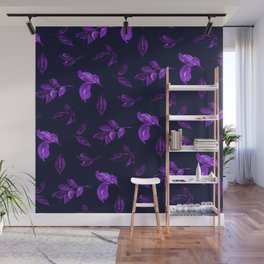 Dark purple violet leaves moody pattern Wall Mural