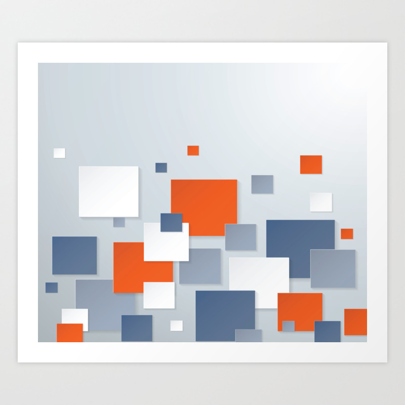 Blue White And Orange Squares On A Pale Blue Background Abstract