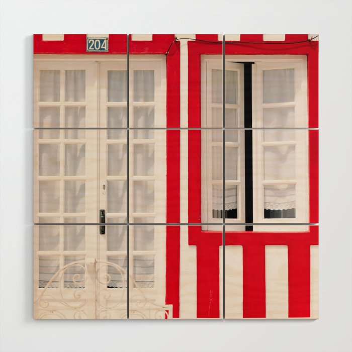 Red Stripes Beach House - Window - Door - Travel photography Wood Wall Art
