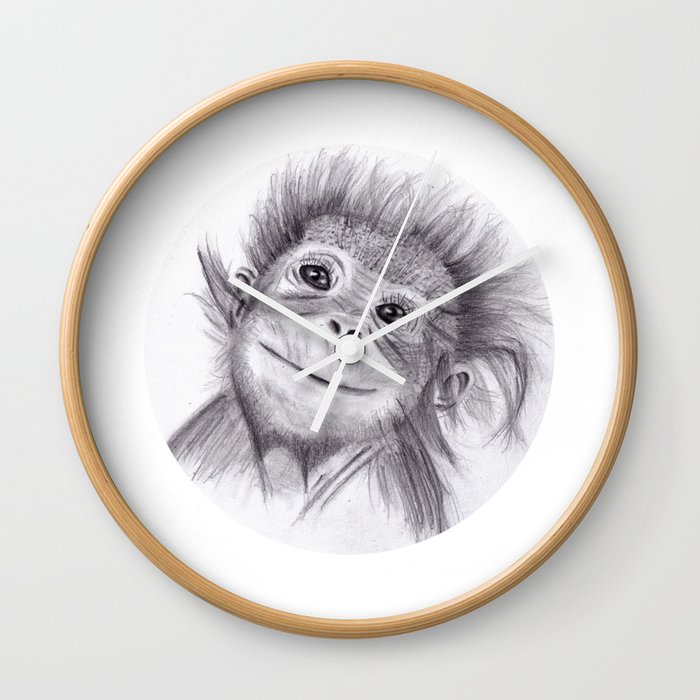 Baby Orangutan Pencil Drawings Edition 1 Wall Clock