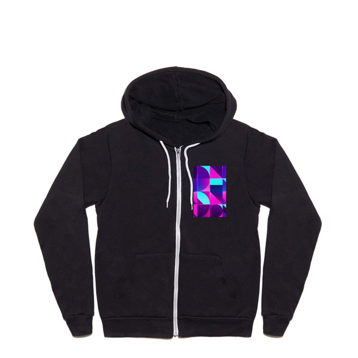 Geometric Abstract Synthwave  Full Zip Hoodie
