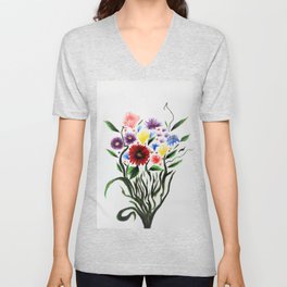 Acrylic Flowers Bouquet Art Print V Neck T Shirt
