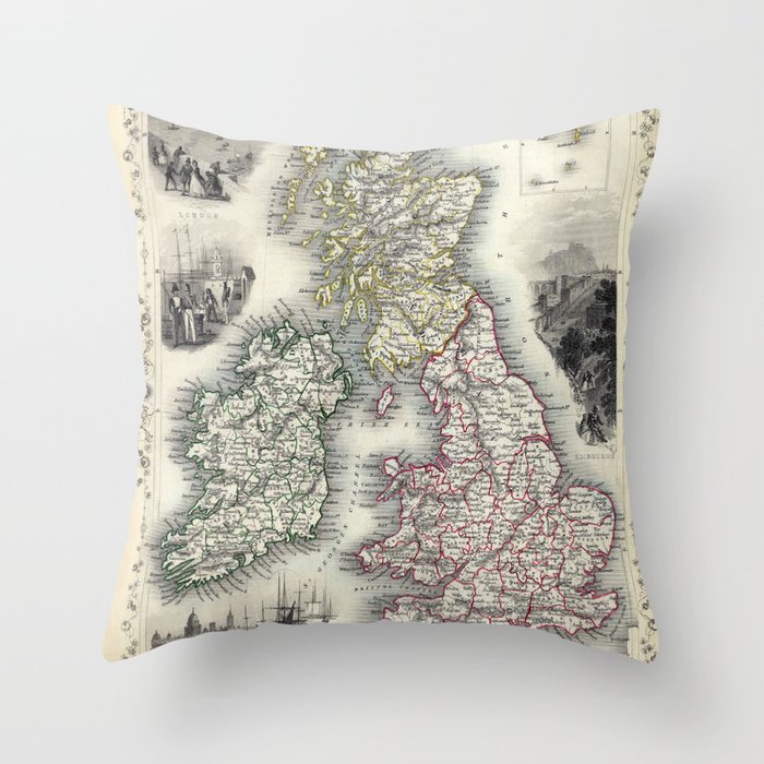 The British Isles - Tallis - 1851 Vintage pictorial map Throw Pillow