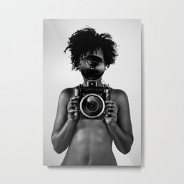 Woman with the camera | photography | black and white | Fine art | Poster | Black woman | Sexy Metal Print