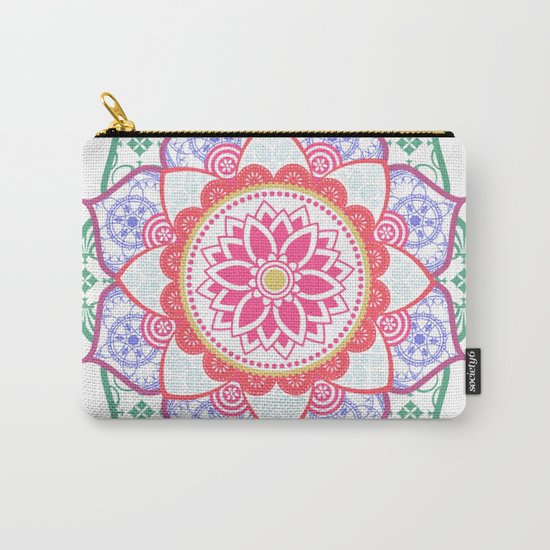Decorative Coloured Flower Mandala Green Purple Blue Pink Carry-All Pouch