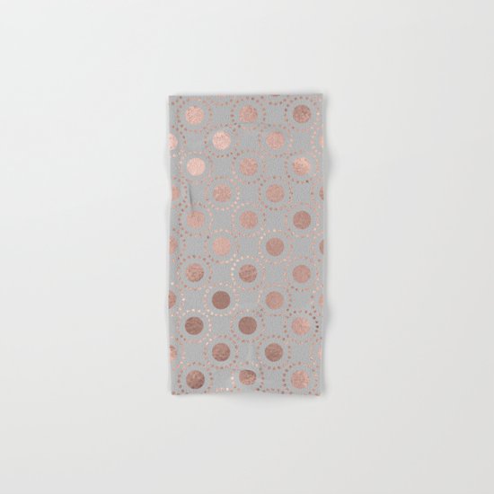 Rosegold pink metalfoil polkadots on grey backround 1 Hand & Bath Towel