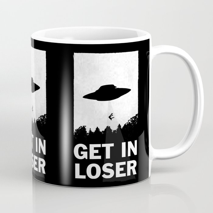 Get In Loser Kaffeebecher | Graphic-design, Movies-tv, Typografie, Humor, Vintage, Loser, Get-in-loser, Moop, Digital, Black-and-white