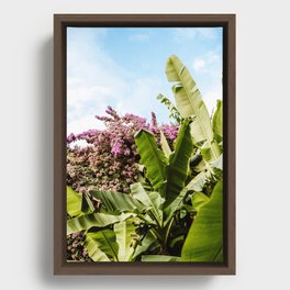 Pink flowers and green leaf | Italy art | framed art print Framed Canvas