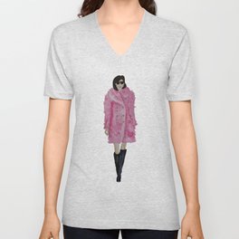 Fashion Illustration 'Kati' pink fluffy coat V Neck T Shirt