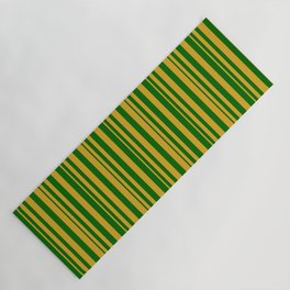 [ Thumbnail: Goldenrod and Dark Green Colored Stripes Pattern Yoga Mat ]