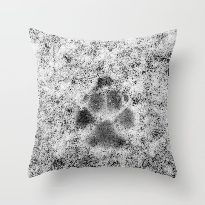 Paw Print in Snow Throw Pillow