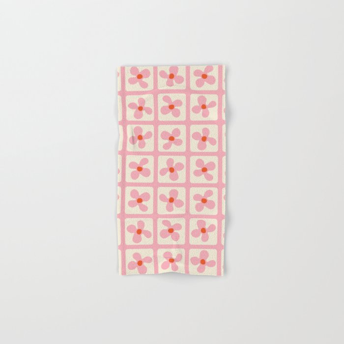 Retro Flowers - Pattern Pink Hand & Bath Towel