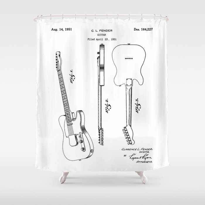 Electric Guitar Patent - Guitar Player Art - Black And White Shower Curtain