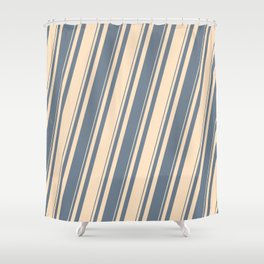 [ Thumbnail: Slate Gray and Bisque Colored Stripes Pattern Shower Curtain ]