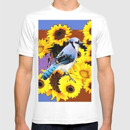 MODERN BLUE  JAY & COFFEE BROWN SUNFLOWERS T Shirt
