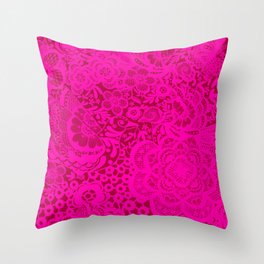 Fuchsia Pink and Magenta Lace with birds and flowers Throw Pillow