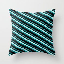 [ Thumbnail: Turquoise, Teal & Black Colored Pattern of Stripes Throw Pillow ]