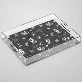 Dark Grey And White Silhouettes Of Vintage Nautical Pattern Acrylic Tray