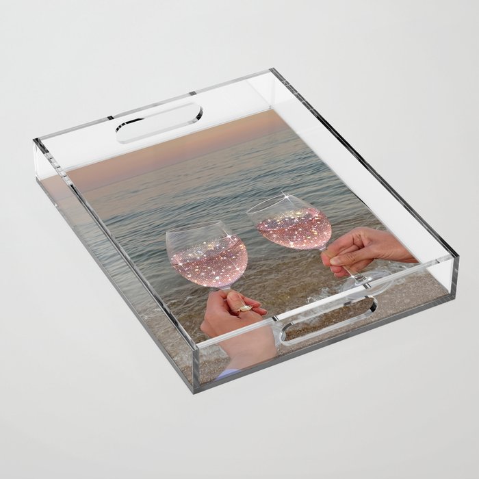 Wine Glass Glitter Sunset Drinks  Acrylic Tray