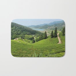Panoramic view of terraced green tea fields in Boseong wide field, Jeollanam-do. korea. Bath Mat | Sunset, Jejuisland, Digital Manipulation, Widefieldscenery, Beautifulisland, Travel, Sunrise, Photo, Double Exposure, Tourismjeju 