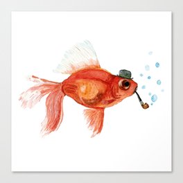 Goldfish with pipe and hat Canvas Print