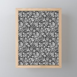Dark Grey And White Eastern Floral Pattern Framed Mini Art Print