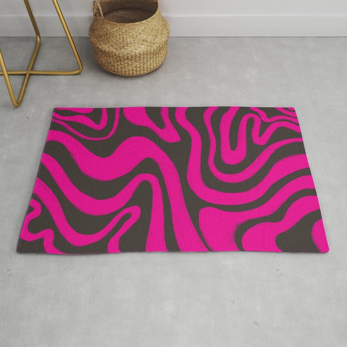 Abstract Liquid Swirl in Vibrant Hot Pink + Chocolate Torte Brown Rug