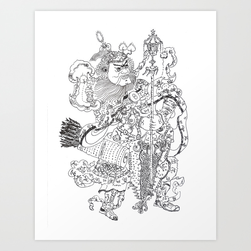 Door God Drawing Art Print By Fuquanjunze Society6,Cartoon Family Portrait Clipart