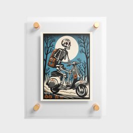 Mexican Sugar Skull Skeleton Ridding a Scooter Floating Acrylic Print