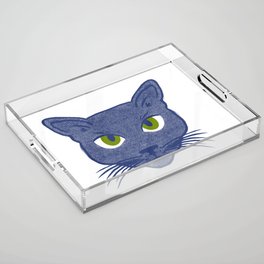 Retro Modern Periwinkle Cat White Acrylic Tray