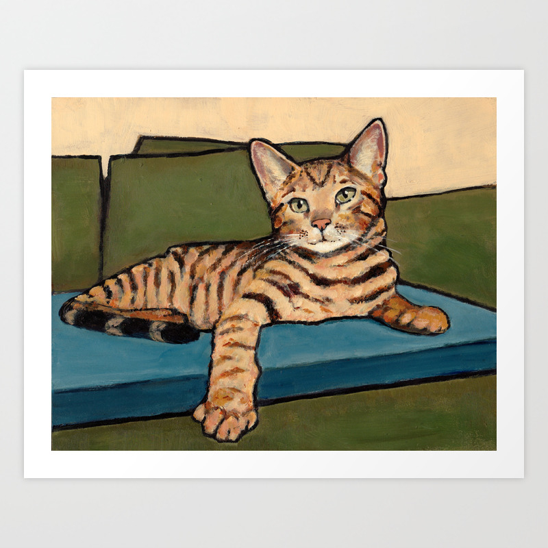 Bengal Cat Relaxing Acrylic Painting Animal Art Print By Joyart
