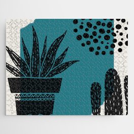 Southwestern Cactus black and teal Jigsaw Puzzle