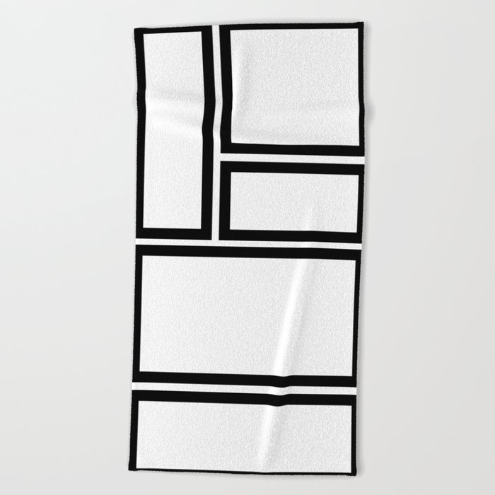 Modular Minimalist Modern Geometric Pattern in Black and White Beach Towel