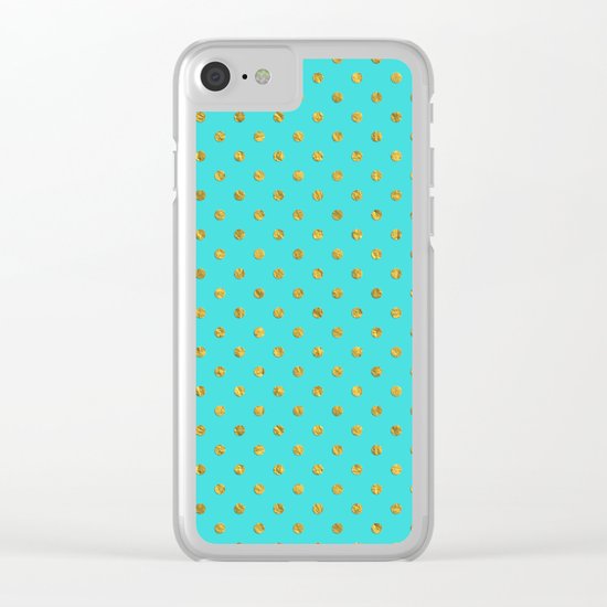 Gold glitter polka dots on turquoise backround pattern Clear iPhone Case